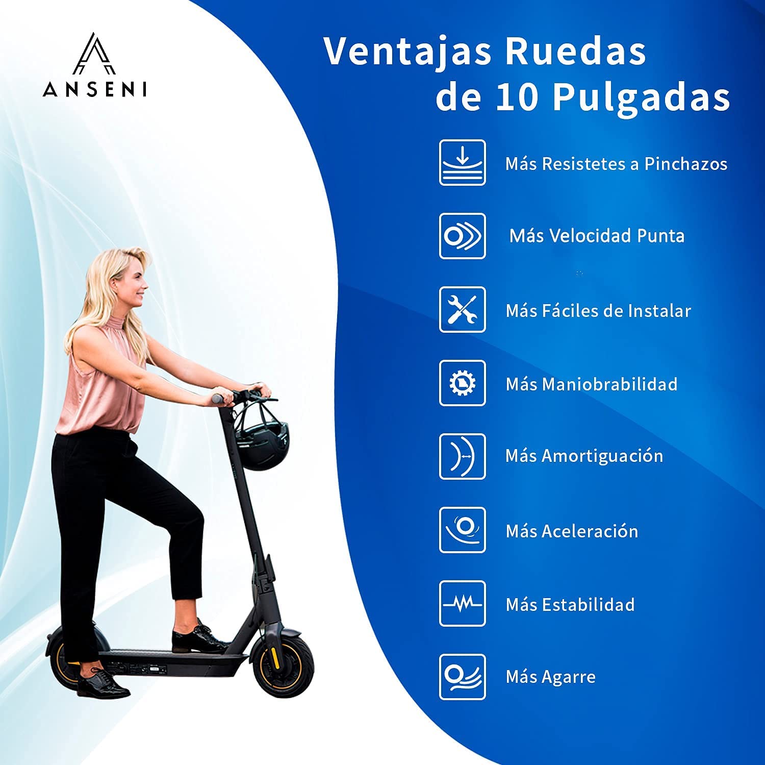ANSENI Kit ruote Wanda 10 pollici bianche + camere per Xiaomi M365