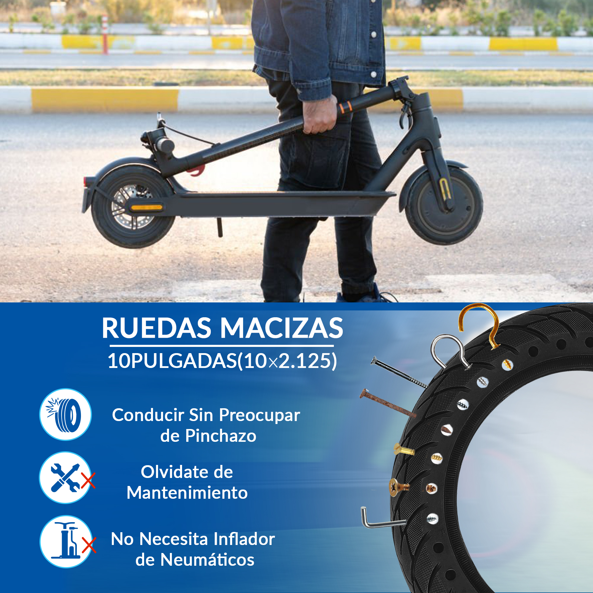 ANSENI Ruedas ruota piena 10" 10x2.125 nido d'ape nera