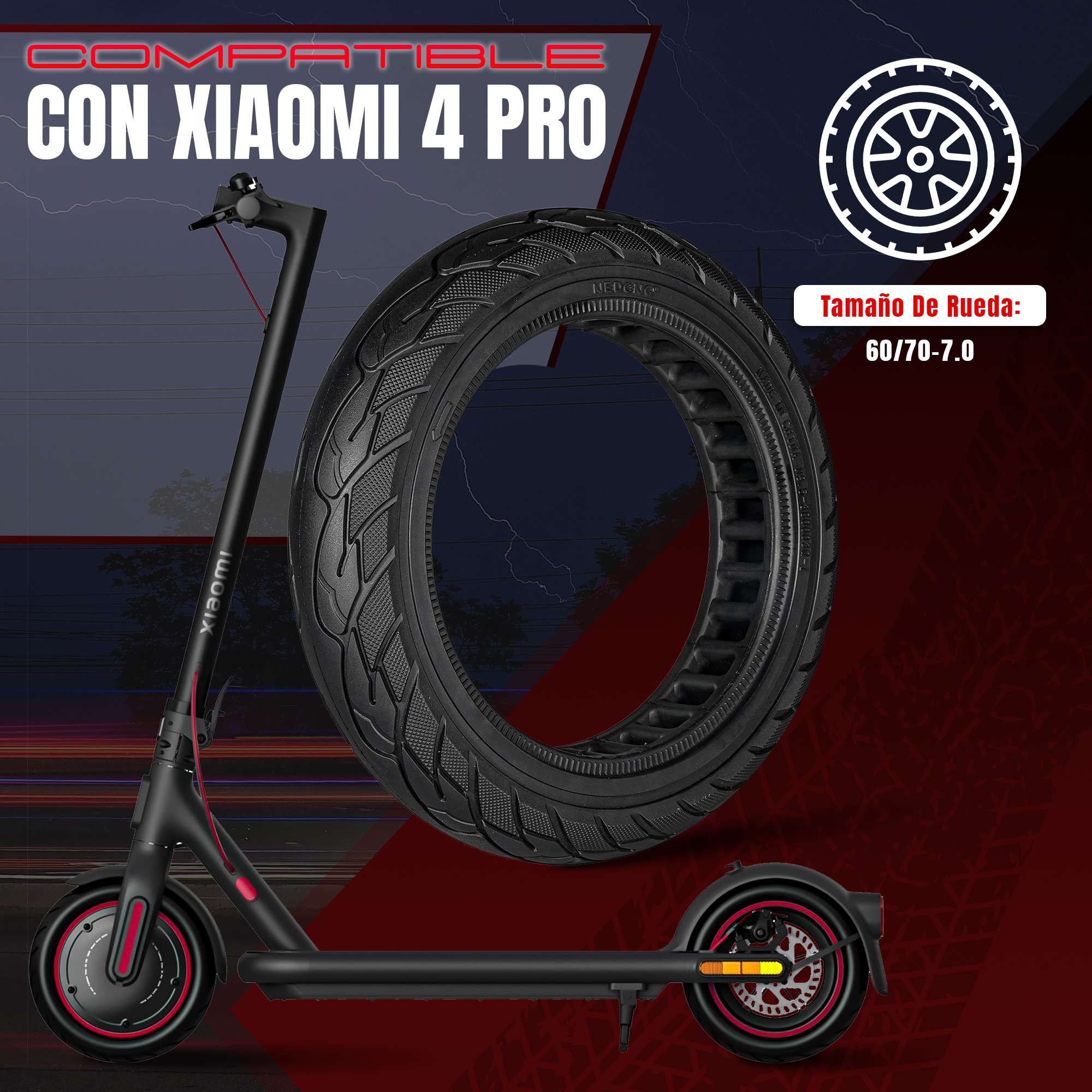 ANSENI Ruedas macizas Ruota Piena 10x2.50 per Xiaomi 4 Pro