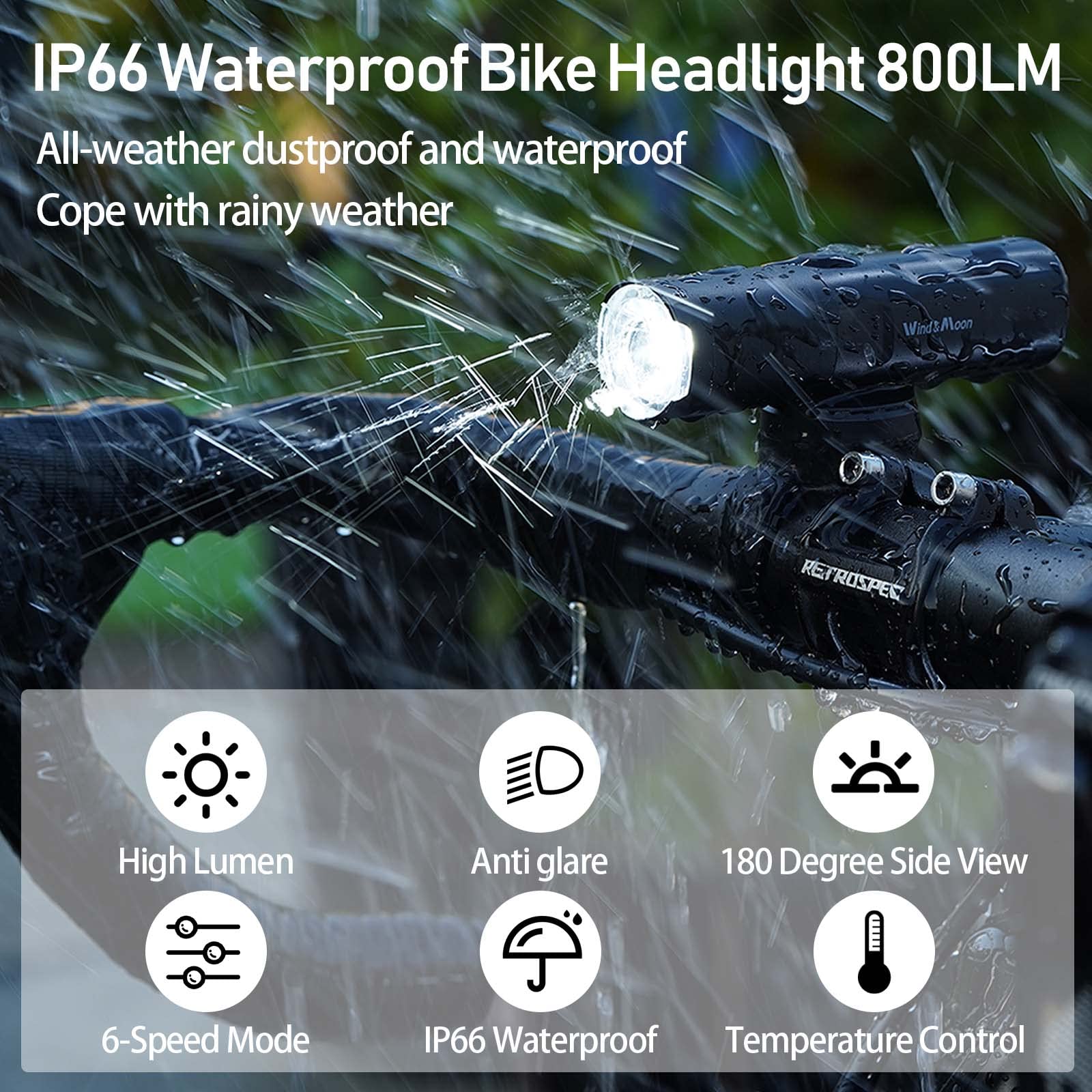 Wind&Moon Bicycle Headlights 800LM faro bici USB 800 lumen