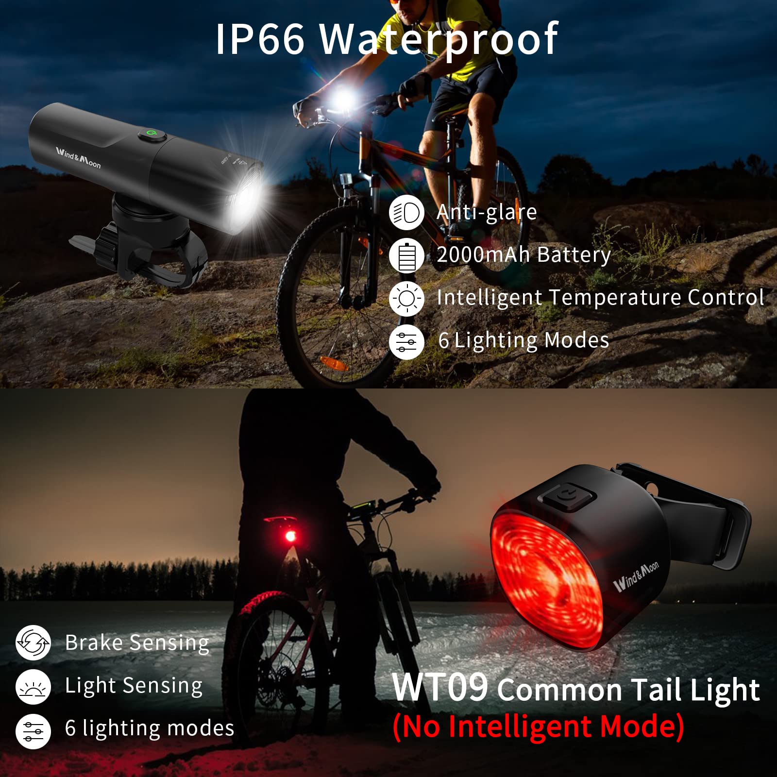 Wind&Moon Combined Lamp 400LM set luci bici USB 6 modalità