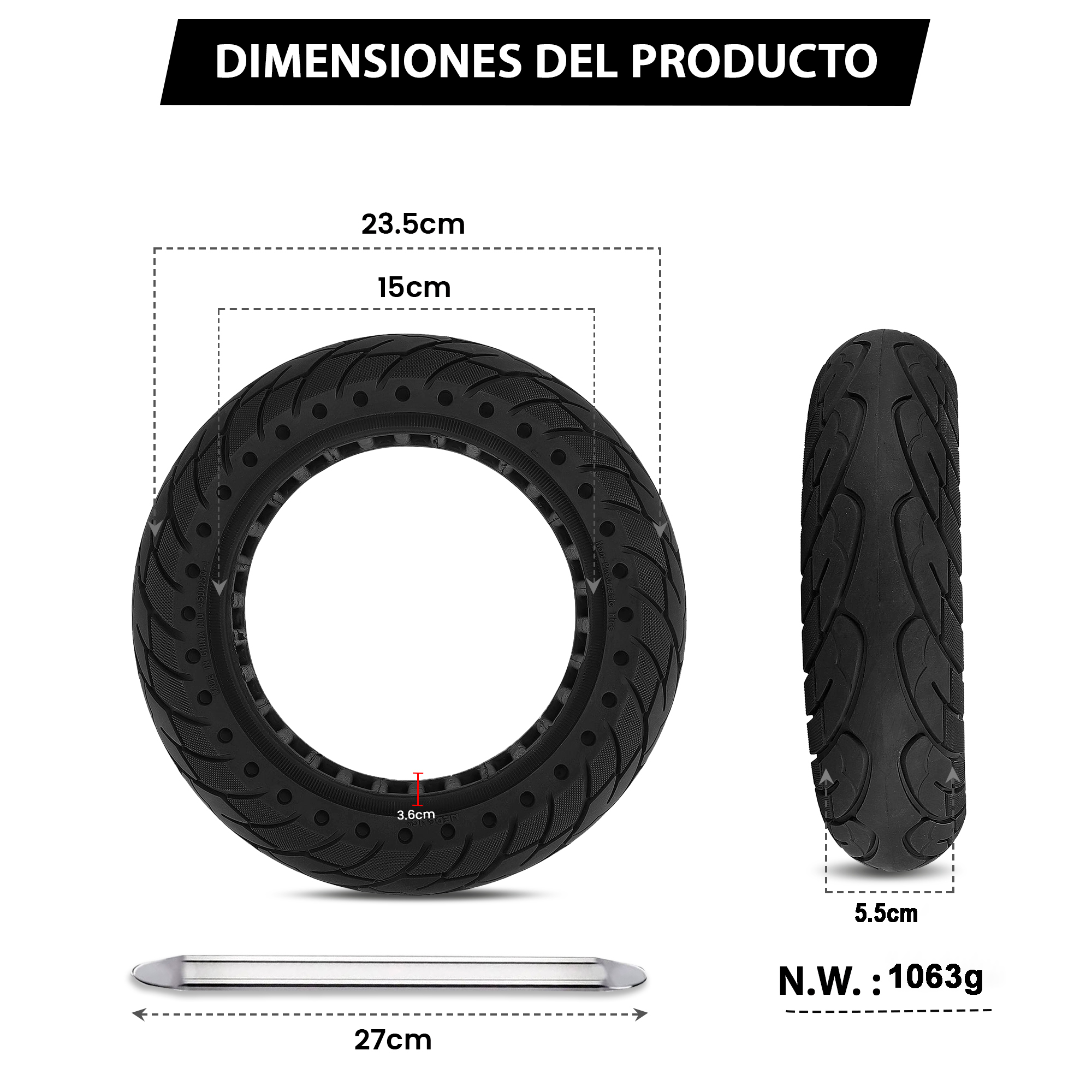 ANSENI Ruedas macizas 10x2.125 ruote piene nere 2 pezzi antiforatura