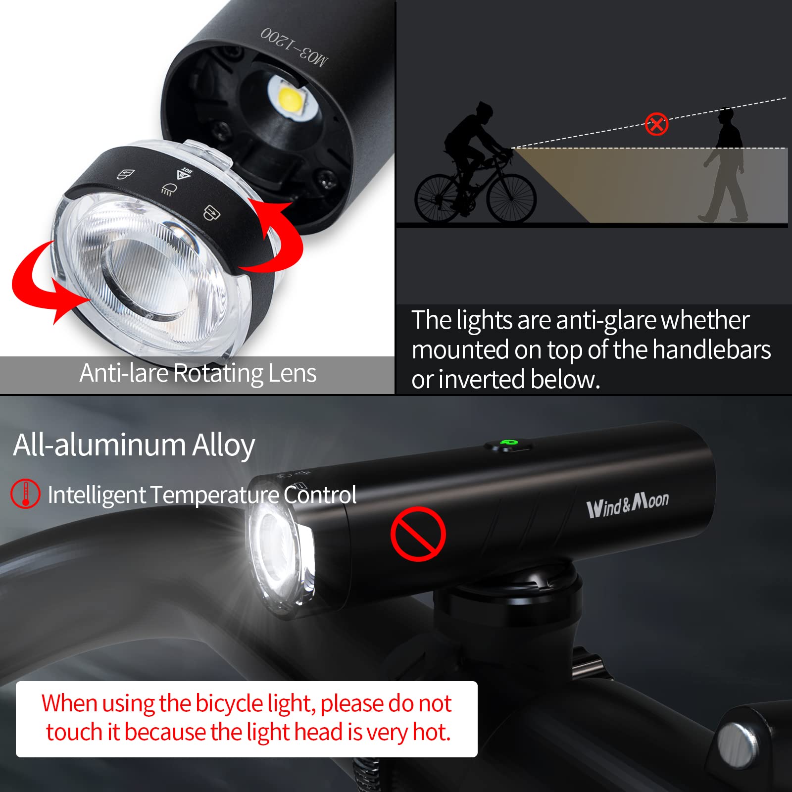 Wind&Moon Combined Lamp 1200LM set luci bici USB alluminio