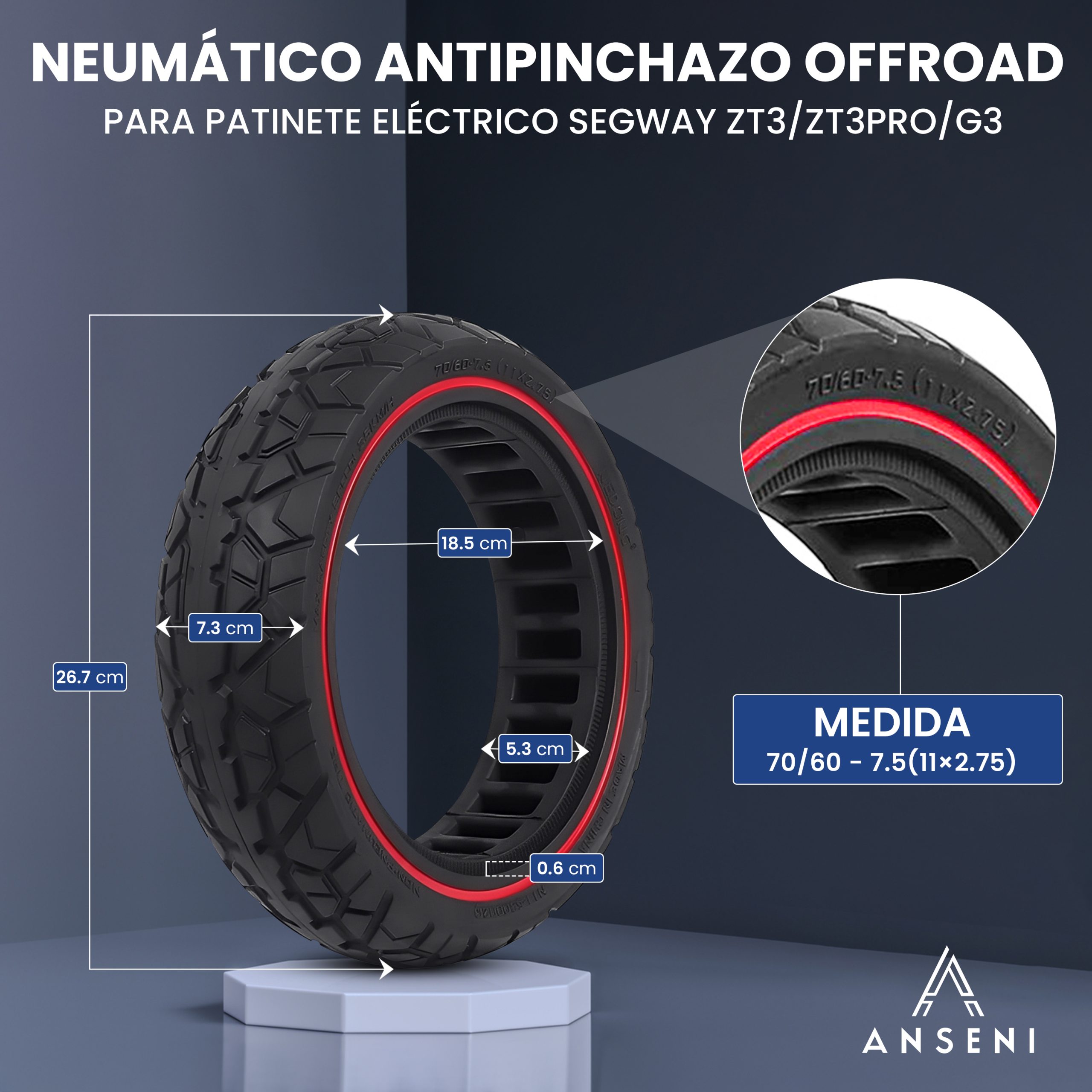 ANSENI Ruedas macizas ruota piena 11" 70/60-7.5 ZT3 Pro