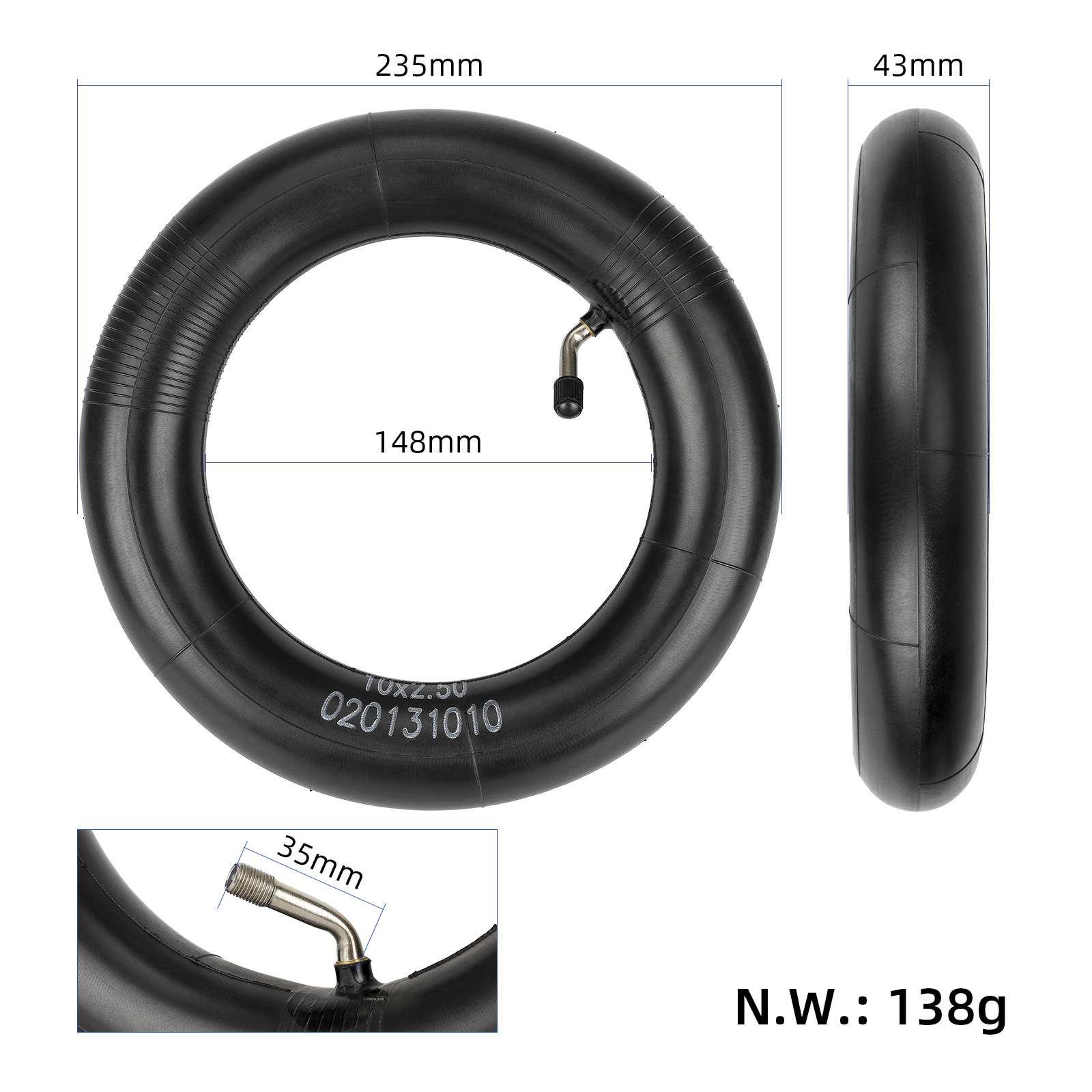 ANSENI camera aria rinforzata 10x2.50 valvola 45° premium 1 pz