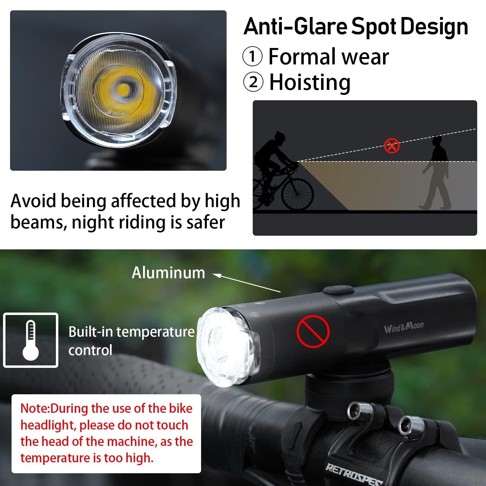 Wind&Moon Bicycle Headlights 400LM faro bici USB 400 lumen