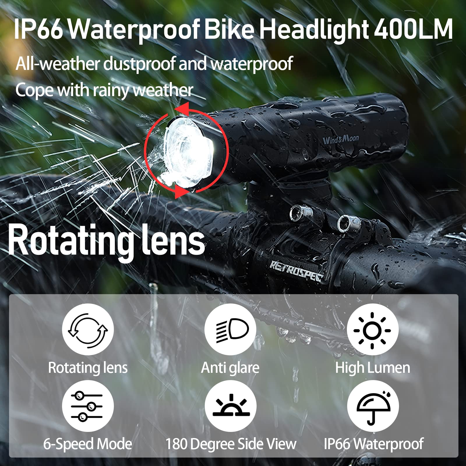 Wind&Moon Bicycle Headlights 400LM faro bici USB 400 lumen