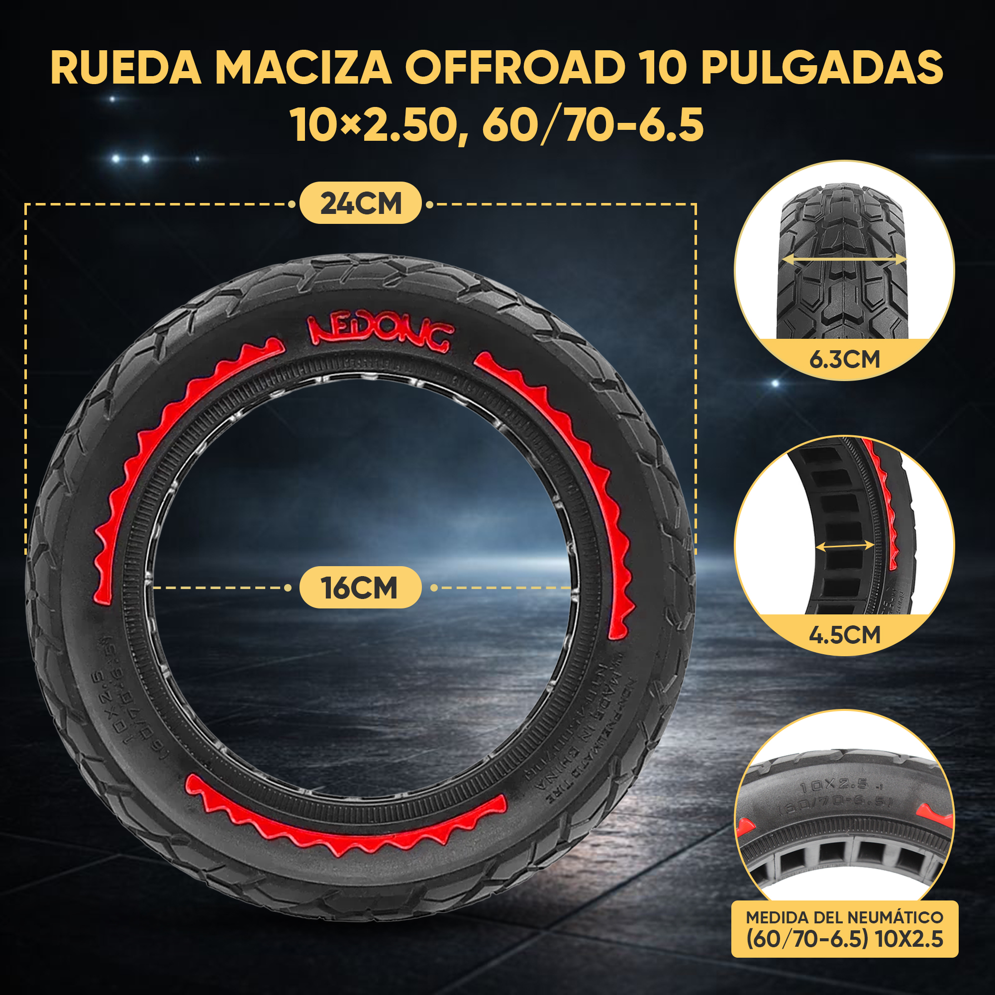 ANSENI Ruedas macizas ruota piena offroad 10 pollici 60/70-6.5 antiforatura