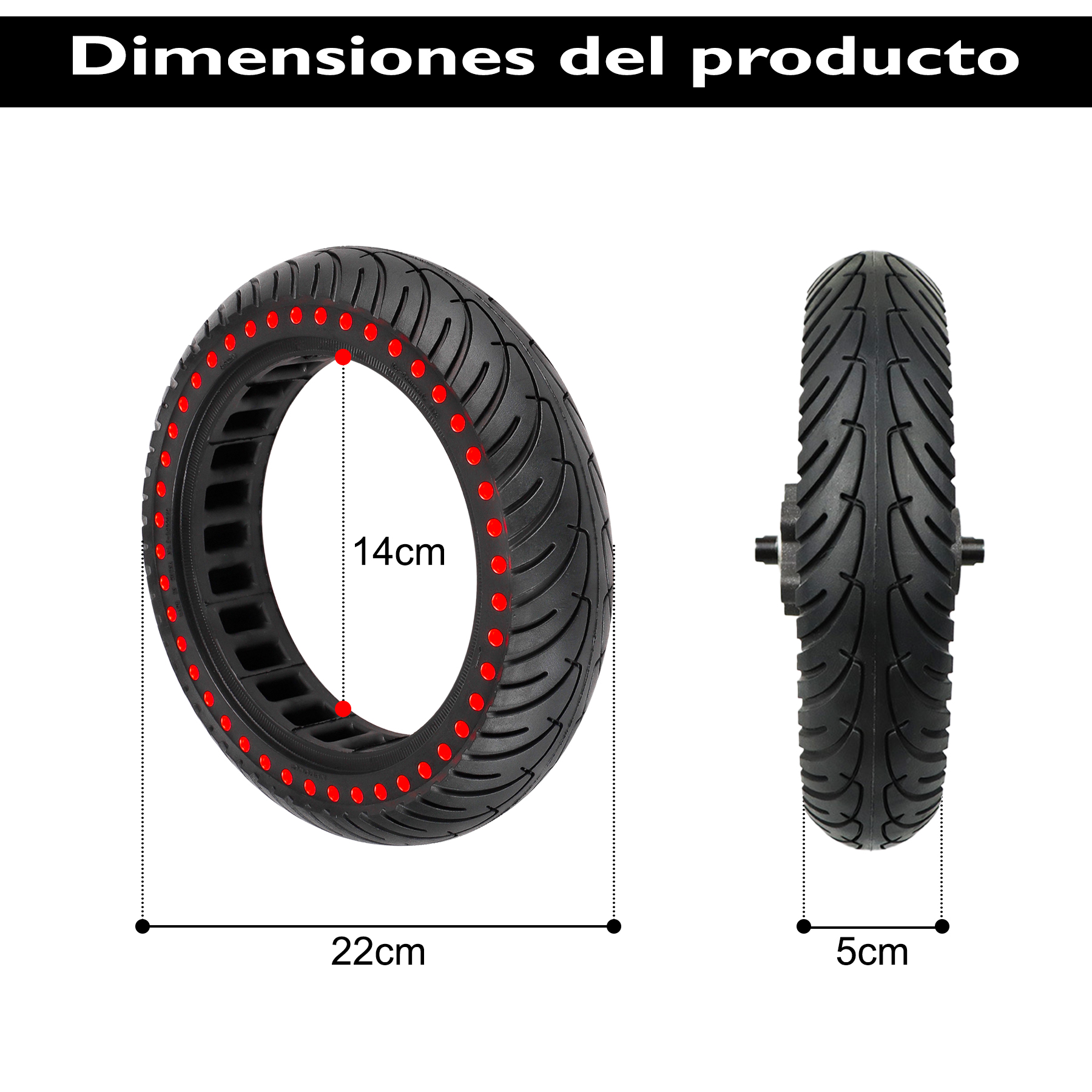 ANSENI Ruedas macizas Ruota piena monopattino 8.5x2 punto rosso