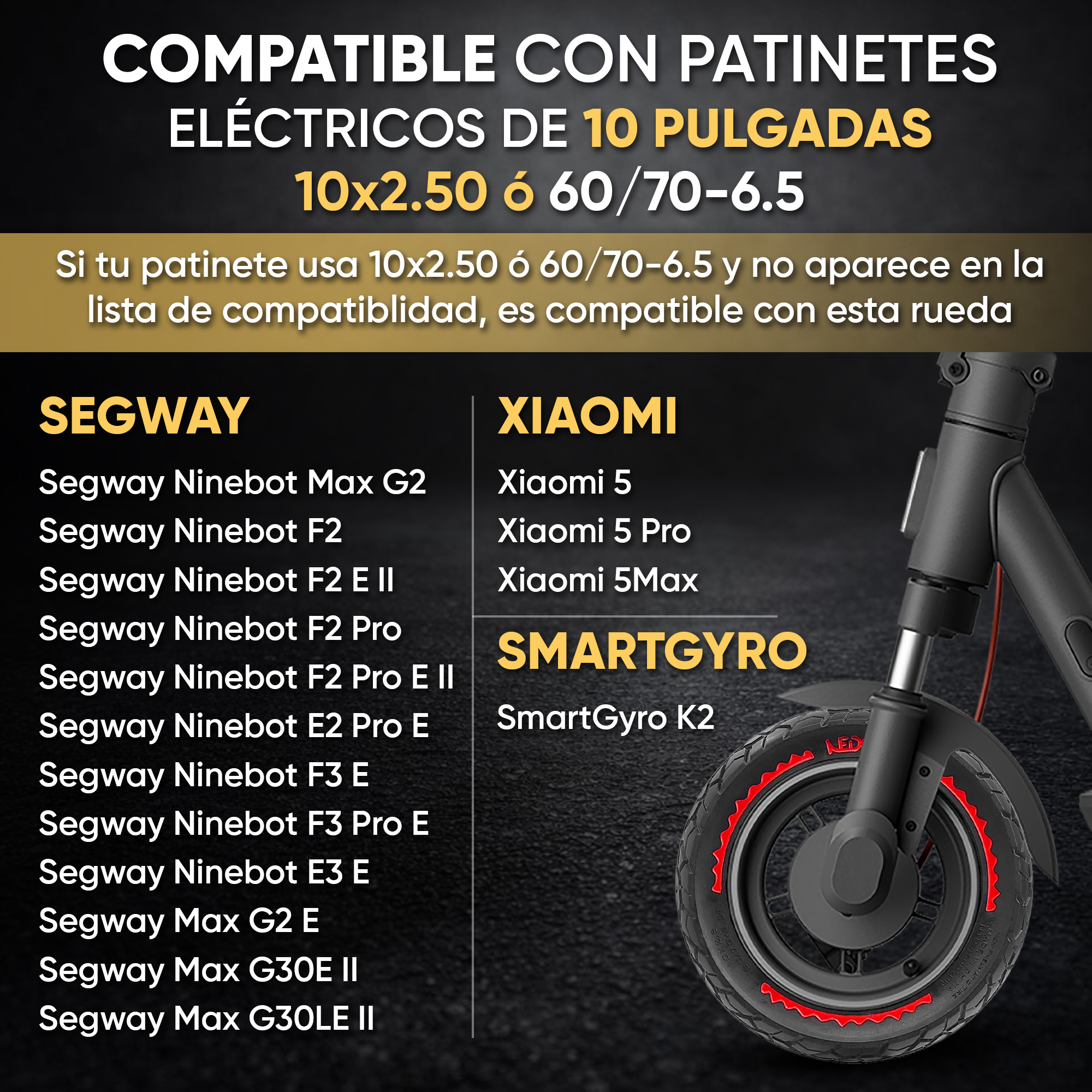 ANSENI Ruedas macizas ruota piena offroad 10 pollici 60/70-6.5 antiforatura