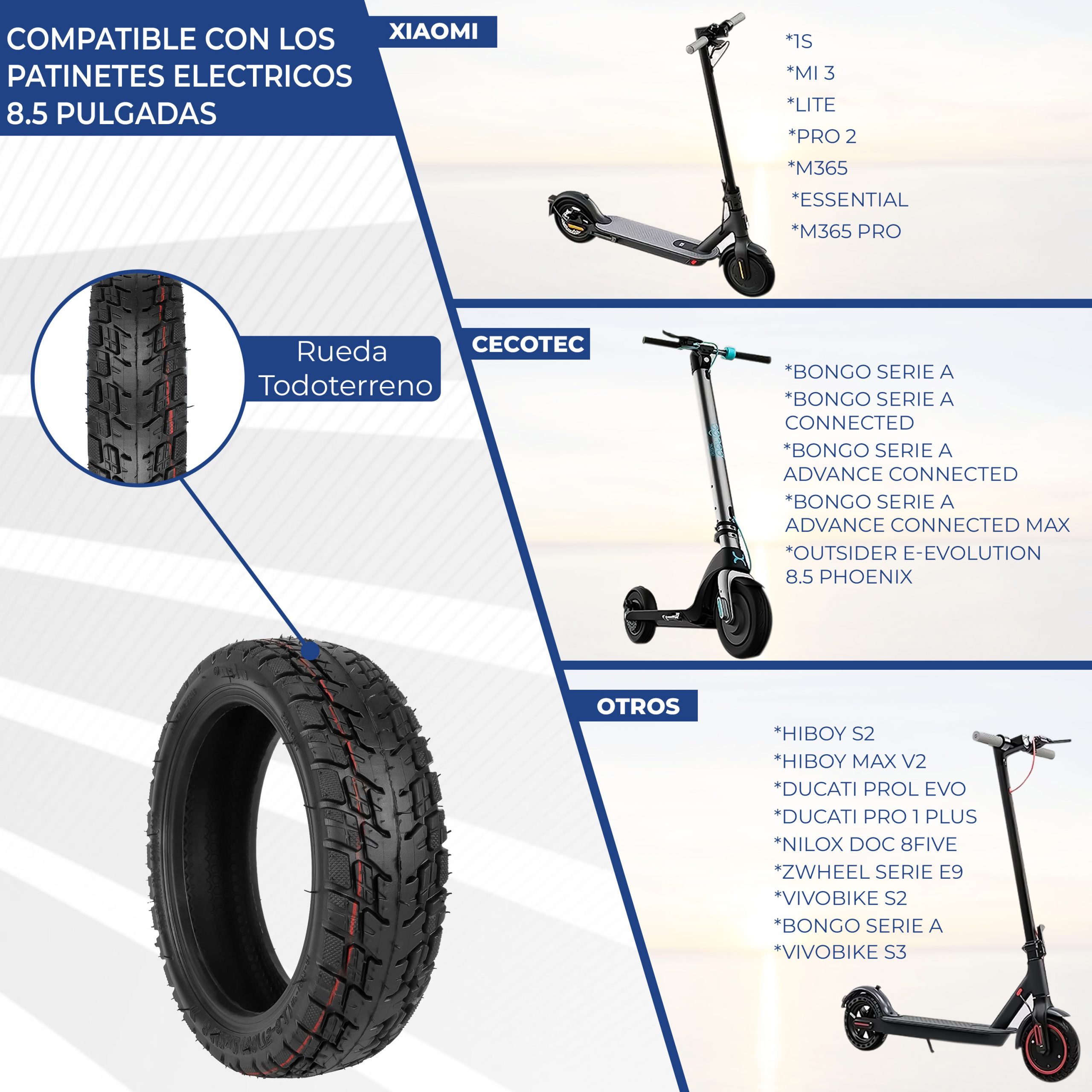 ANSENI Cubiertas kit 2 copertoni+2 camere 8,5 pollici offroad Xiaomi