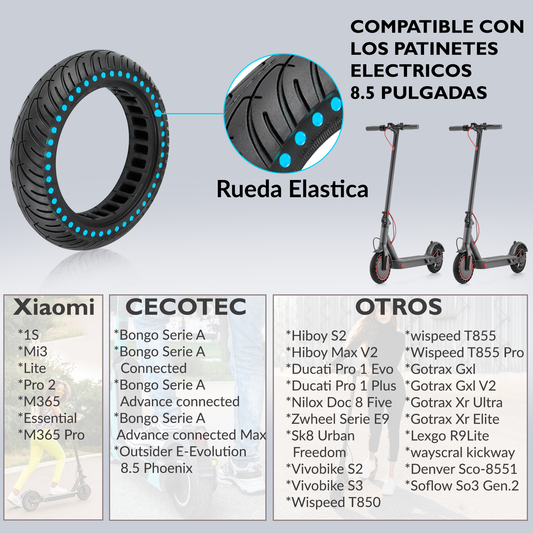 ANSENI Ruedas macizas Ruota piena monopattino 8.5x2 punto blu