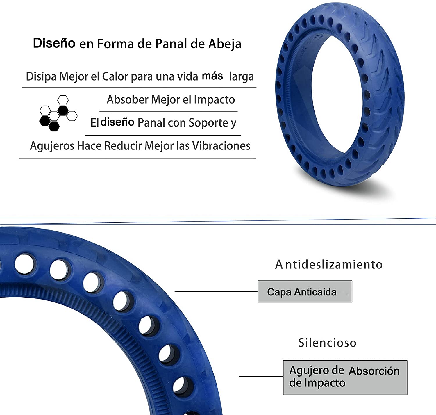 ANSENI Ruedas macizas Ruote Piene 8,5 Pollici Blu 2 Pezzi