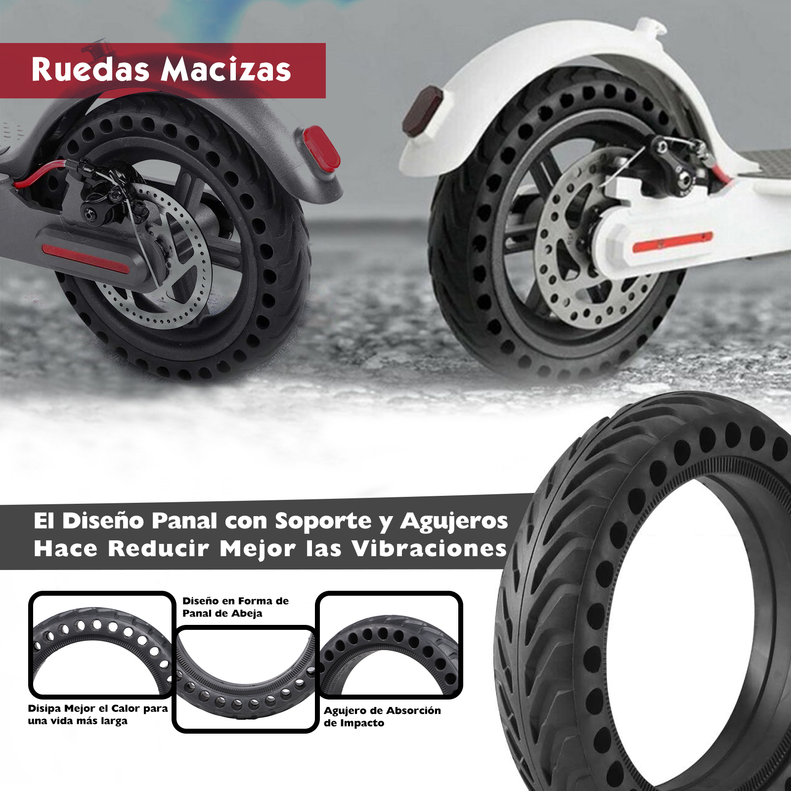 ANSENI Ruedas macizas 8,5x2 ruota piena antiforatura Xiaomi