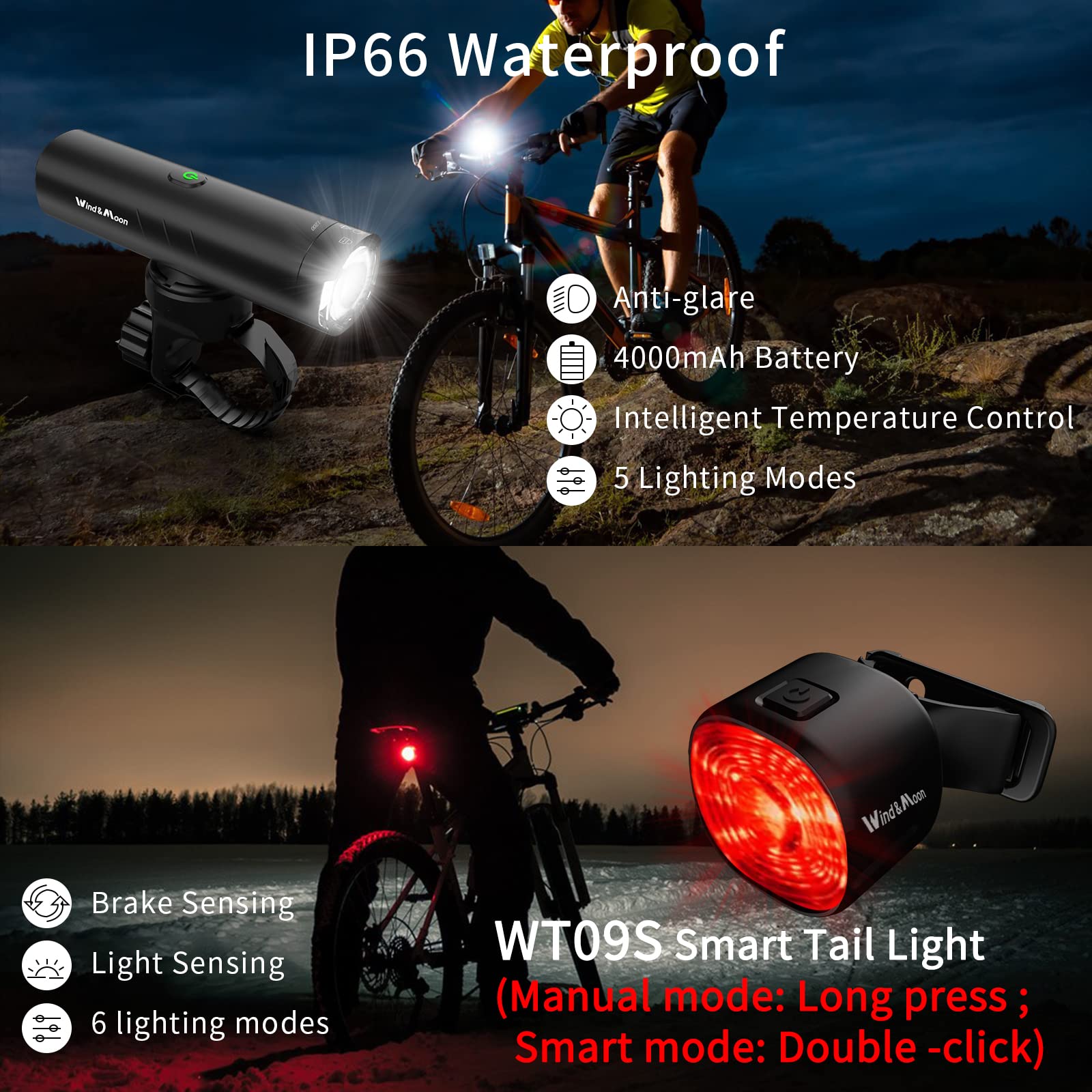 Wind&Moon Combined Lamp 1200LM set luci bici USB alluminio