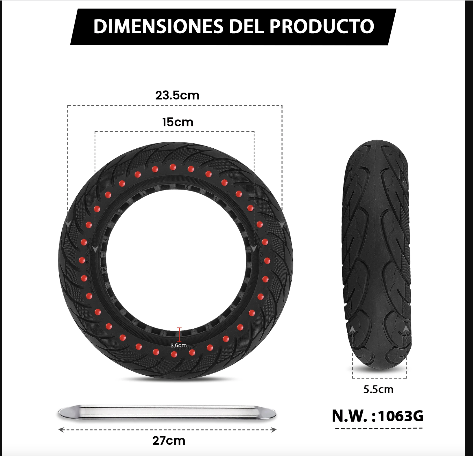 ANSENI Ruedas macizas ruote piene 10 pollici 10x2.125 punto rosso 2pz