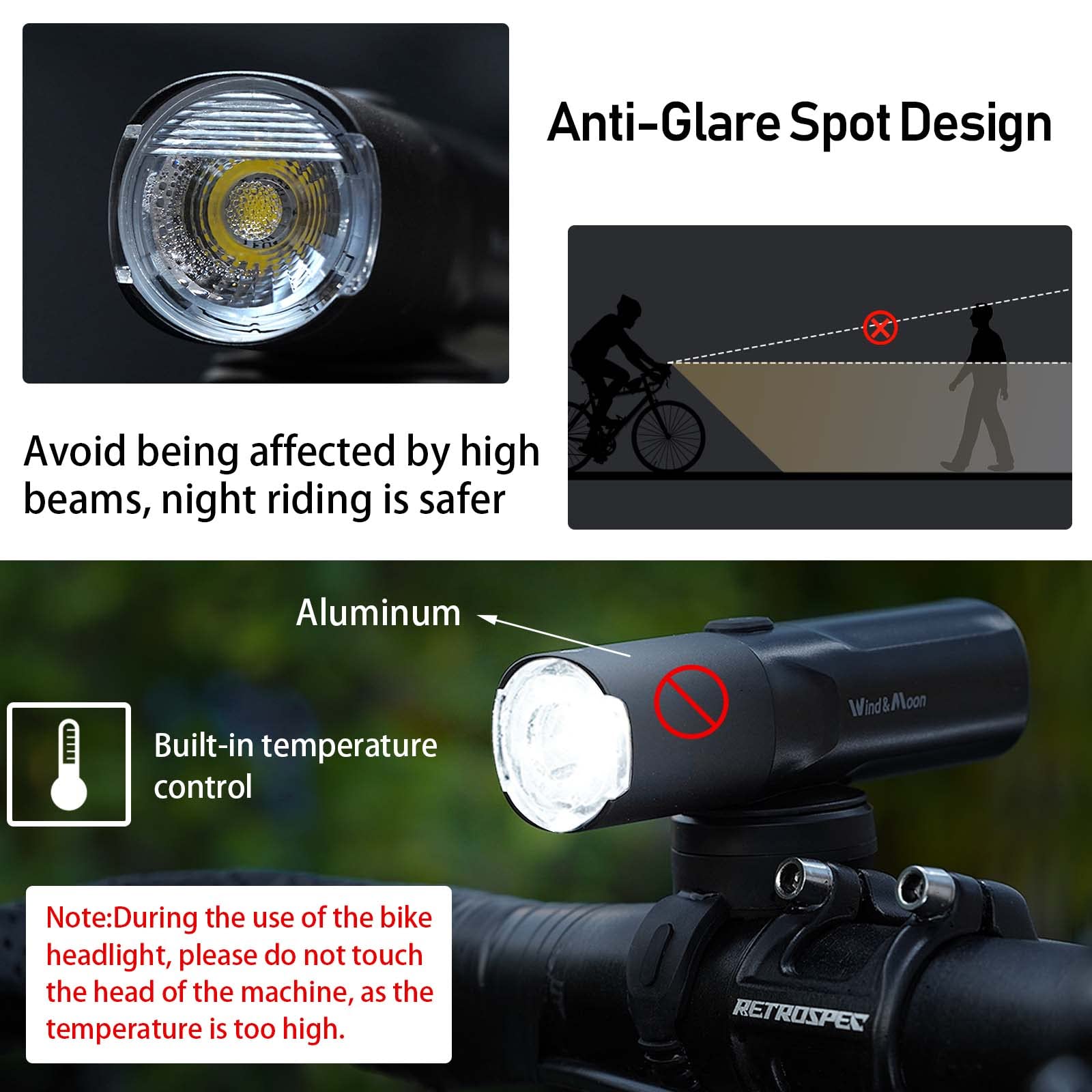 Wind&Moon Bicycle Headlights 800LM faro bici USB 800 lumen