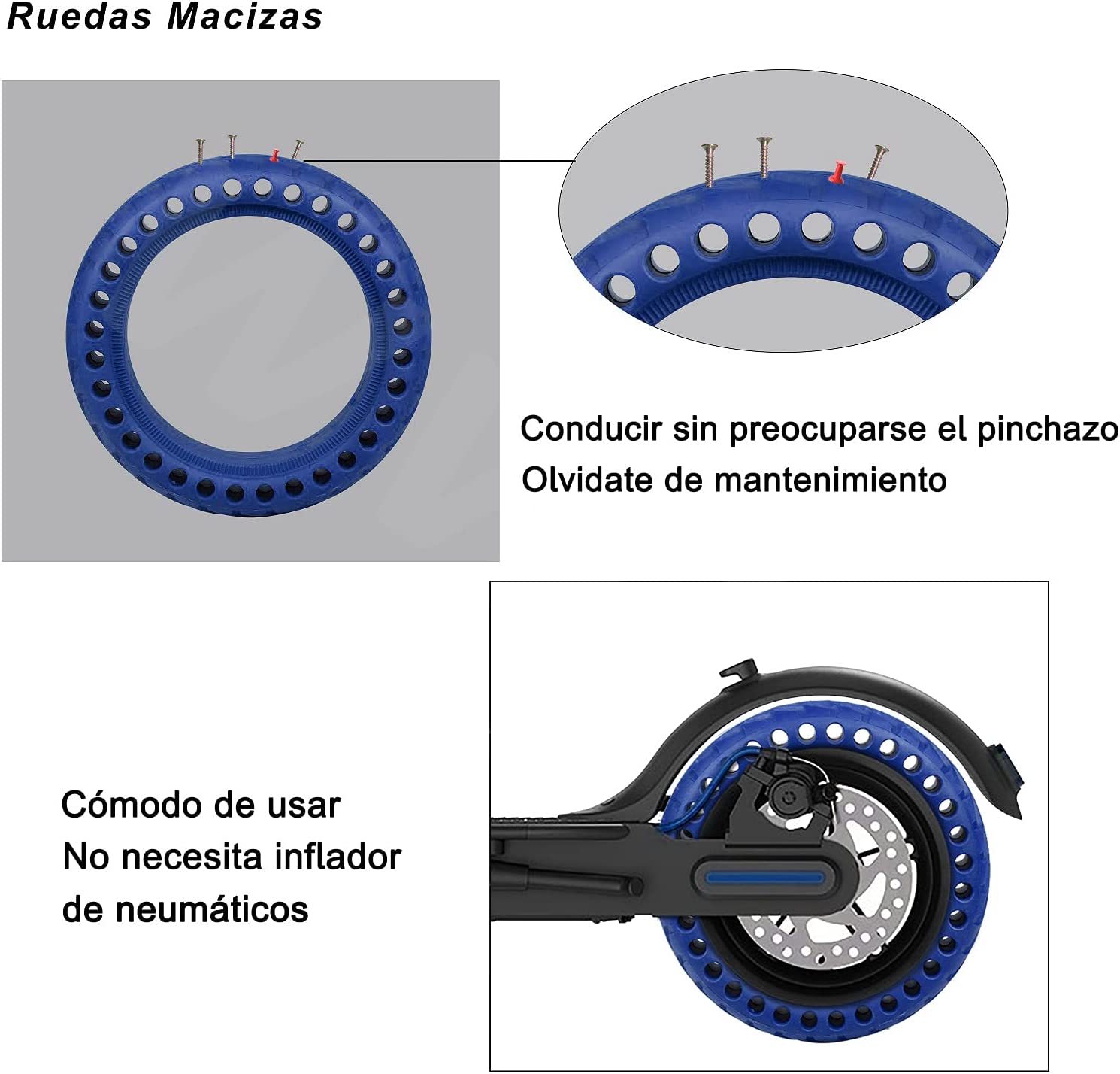 ANSENI Ruedas macizas Ruote Piene 8,5 Pollici Blu 2 Pezzi