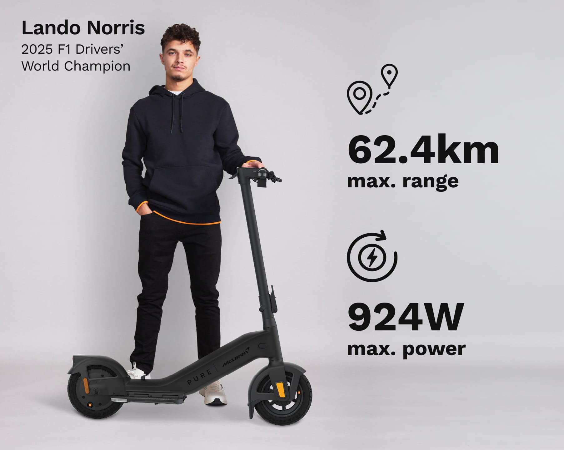 Pure x McLaren Black monopattino elettrico nero autonomia 62 km