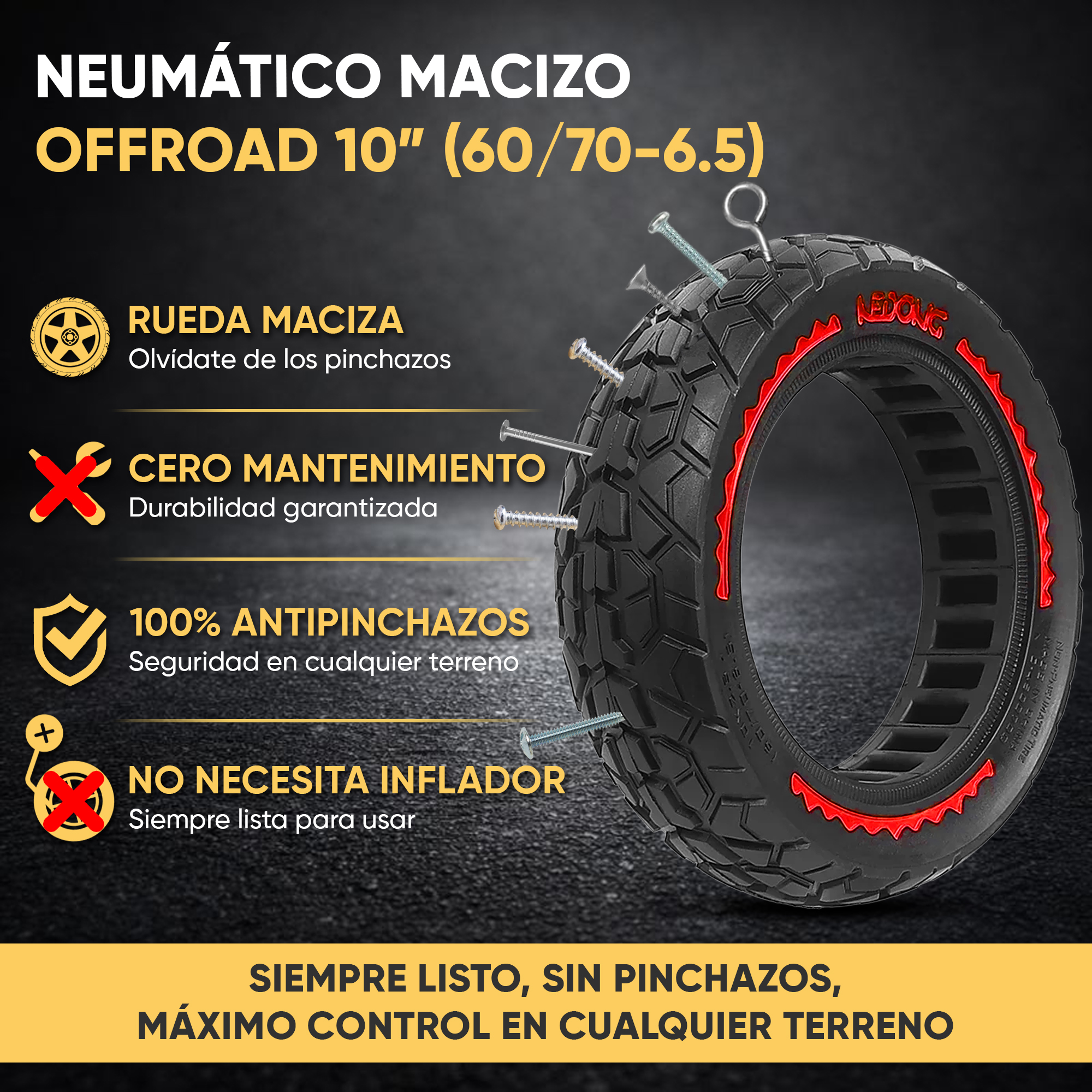 ANSENI Ruedas macizas ruota piena offroad 10 pollici 60/70-6.5 antiforatura