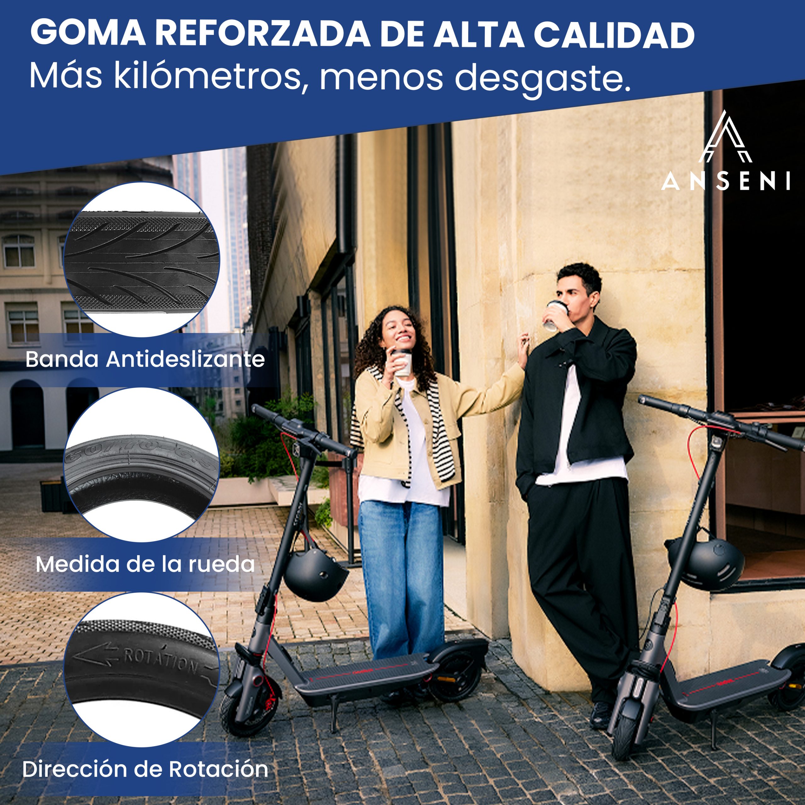 ANSENI Cubiertas 60/70-6.5 Pneumatico Tubeless 10" Ninebot G30 1pz