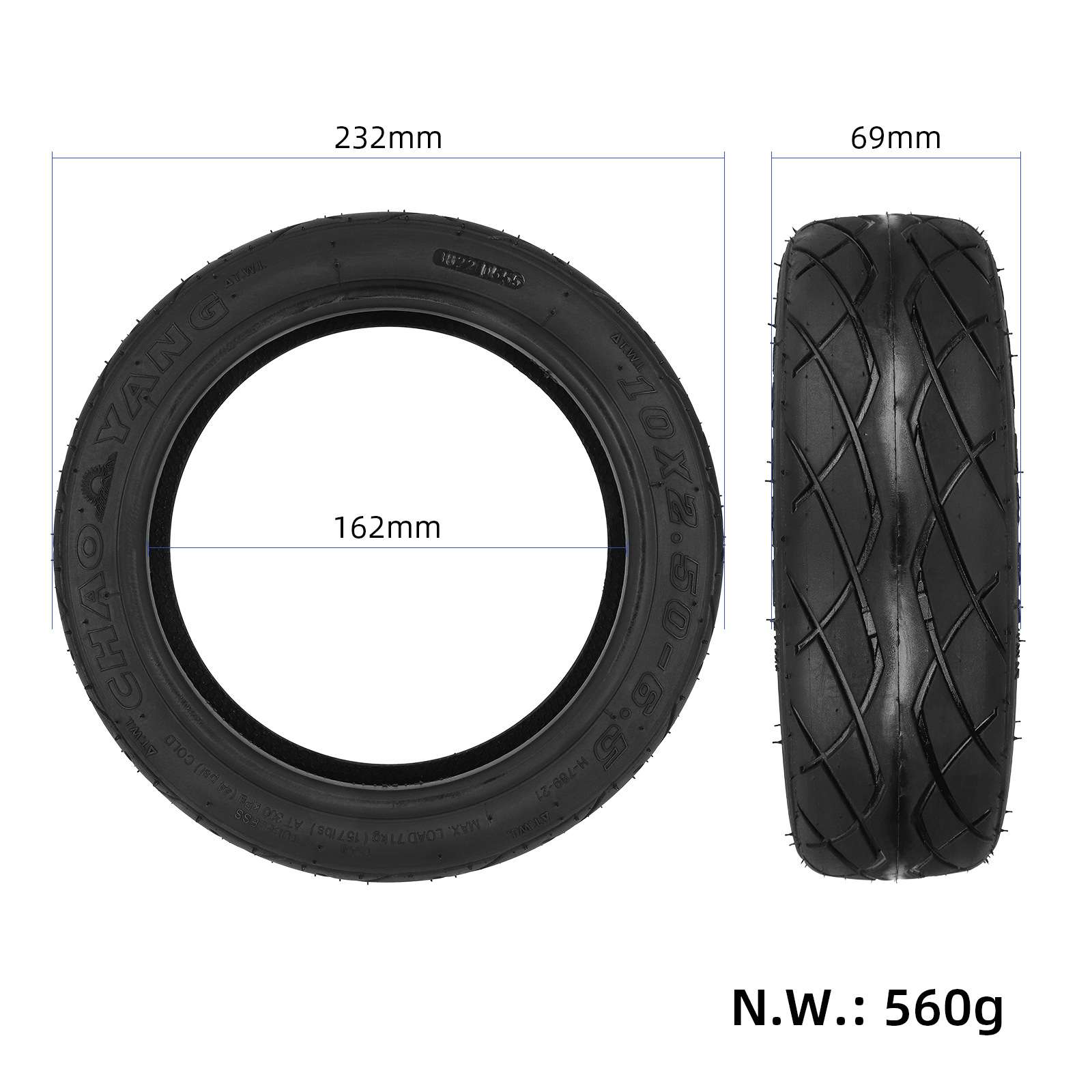 ANSENI Cubiertas ruota tubeless 10x2.50-6.5 Chaoyang 1 pz
