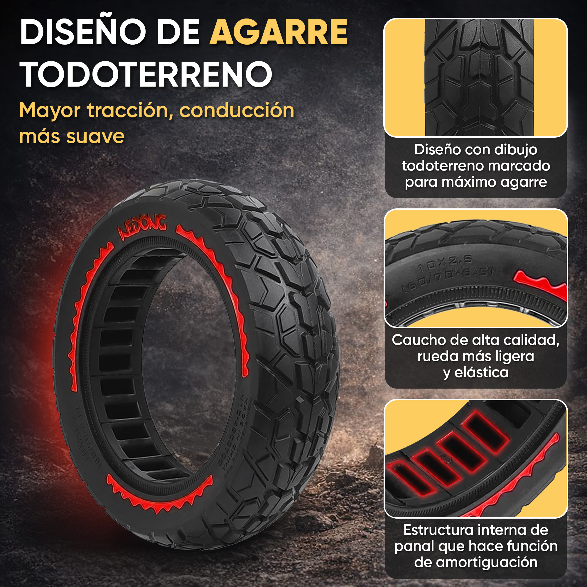 ANSENI Ruedas macizas ruota piena offroad 10 pollici 60/70-6.5 antiforatura