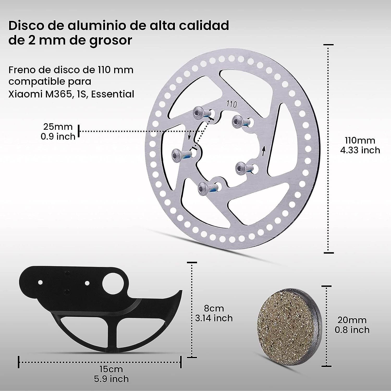 ANSENI Freni disco 110mm + pastiglie + protezione per Xiaomi M365