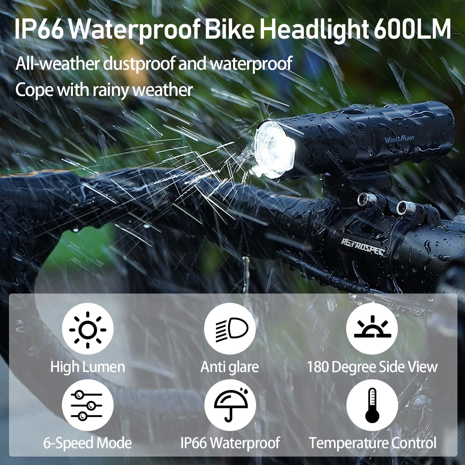 Wind&Moon Bicycle Headlights 600LM faro bici USB 600 lumen