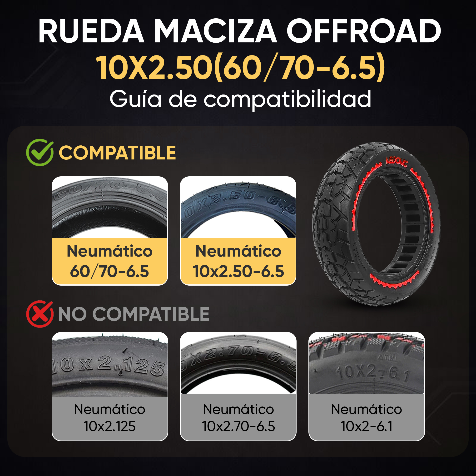 ANSENI Ruedas macizas ruota piena offroad 10 pollici 60/70-6.5 antiforatura