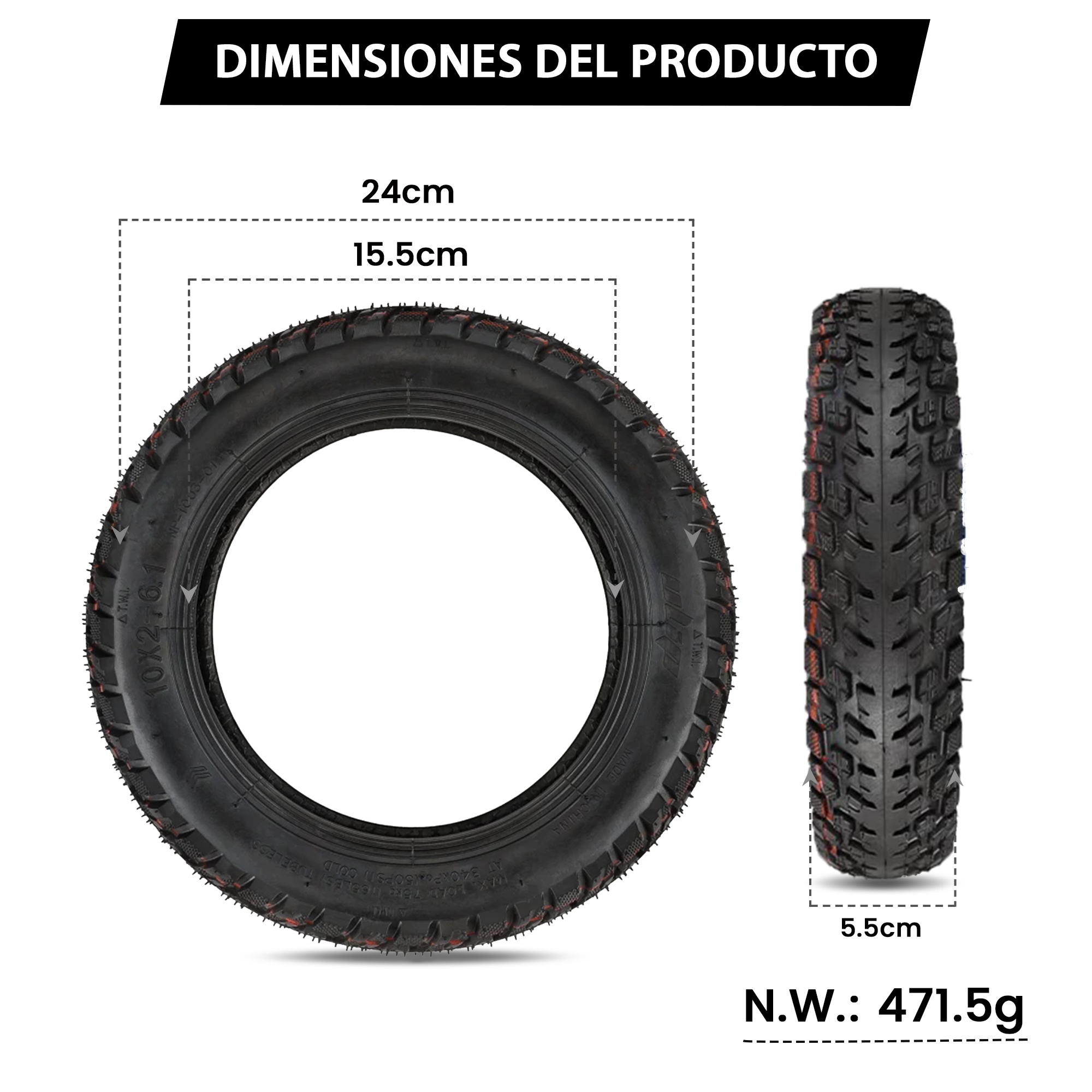 ANSENI Cubiertas Pneumatico Tubeless 10 Pollici Offroad 10x2