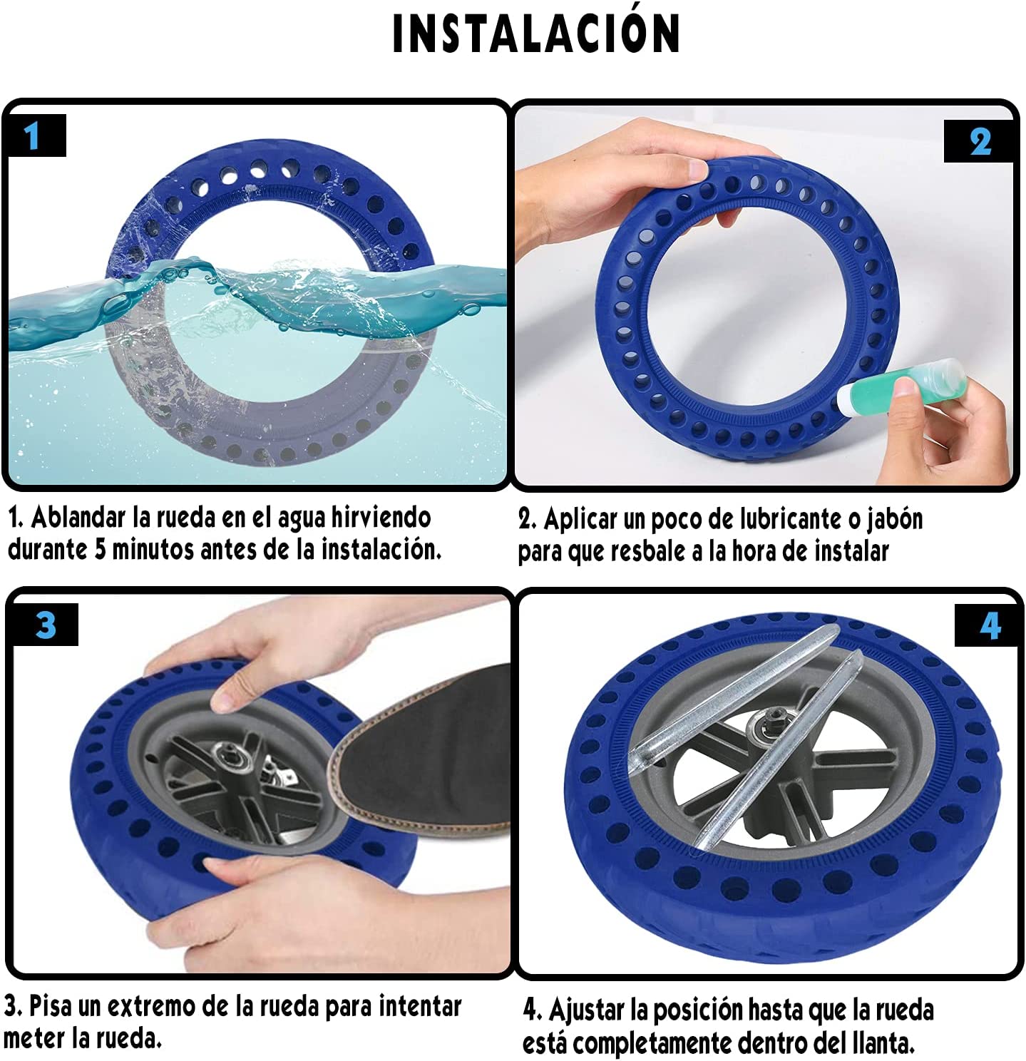 ANSENI Ruedas macizas Ruote Piene 8,5 Pollici Blu 2 Pezzi