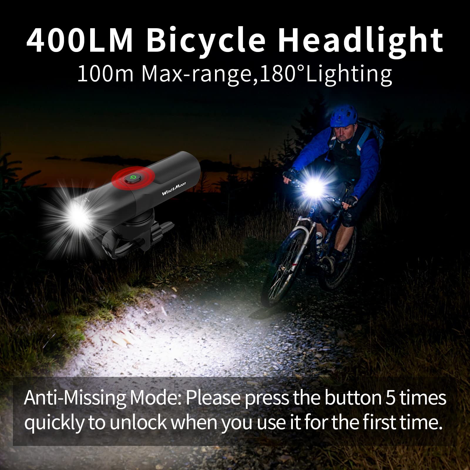 Wind&Moon Combined Lamp 400LM set luci bici USB 6 modalità